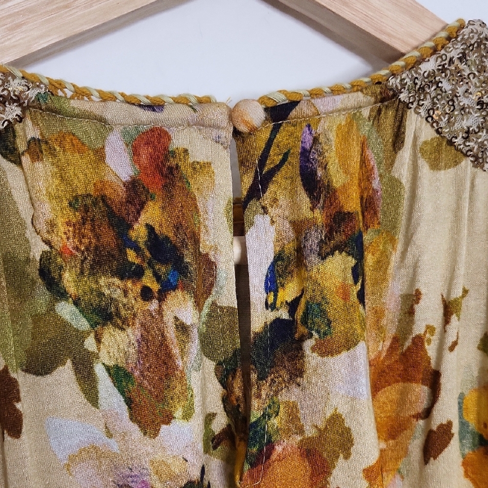 Anthropologie Floral Sequin Blouse in Gold and Cream - Picture 10 of 12